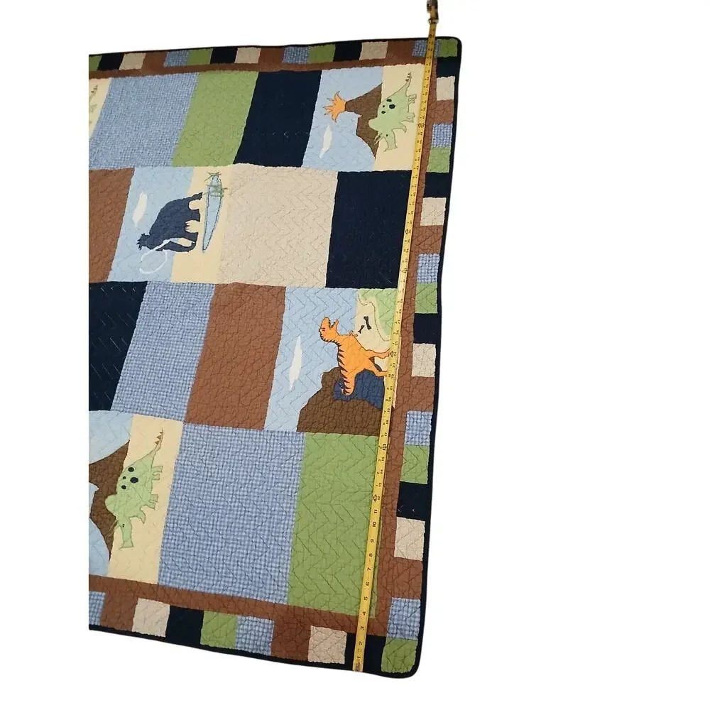 RARE Pottery Barn Dinosaur QUEEN Quilt Blanket Colorful Pop Art Patchwork Vintag